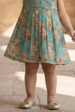 Teal Blue Bloom Sleeveless Floral Dress for Girls