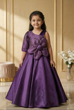 Violet Floral Embellished Party Gown For Girls