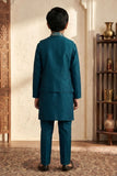 Boys Blue Floral Embroidered Kurta Set With Nehru Jacket
