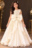 Cream Sequin Embellished Party Wear Gown For Girls