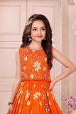 Orange Silk Lehenga Choli with Gold Zari Motifs For Girls