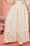 Cream Embroidered 3-Piece Palazzo Set for Girls
