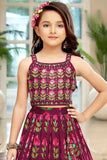 Wine Lehenga Choli With Sequin Work And Embroidered For Girls