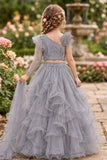 Dusty Grey Floral Ruffle Lehenga Choli For Girls