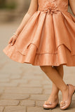 Copper Shimmer Embellished Party Wear Frock with Layered Skirt For Girls
