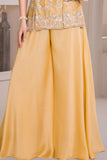 Yellow Embroidered Georgette Palazzo Set For Girls