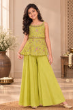 Mustard Zari Embroidery With Sequins Work Palazzo Set For Girls