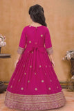 Rani Pink Embroidered Anarkali Ethnic Gown with Dupatta For Girls