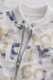 White Graphic Print T-Shirt And  Multicolor Zip-Up Jacket Set For Boys