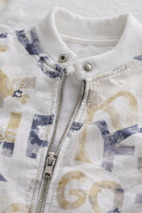 White Graphic Print T-Shirt And  Multicolor Zip-Up Jacket Set For Boys