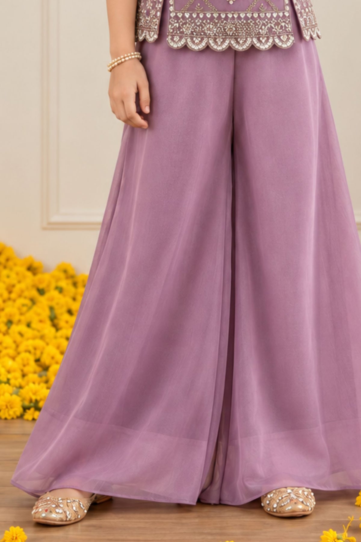 Lavender Sequin Embellished Palazzo Set with Dupatta For Girls