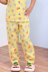 Cute and Comfy Yellow Cupcake Printed Night Suit Set for Girls