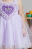 Stylish Lilac Frock With Ruffled Heart Embellished For Girls