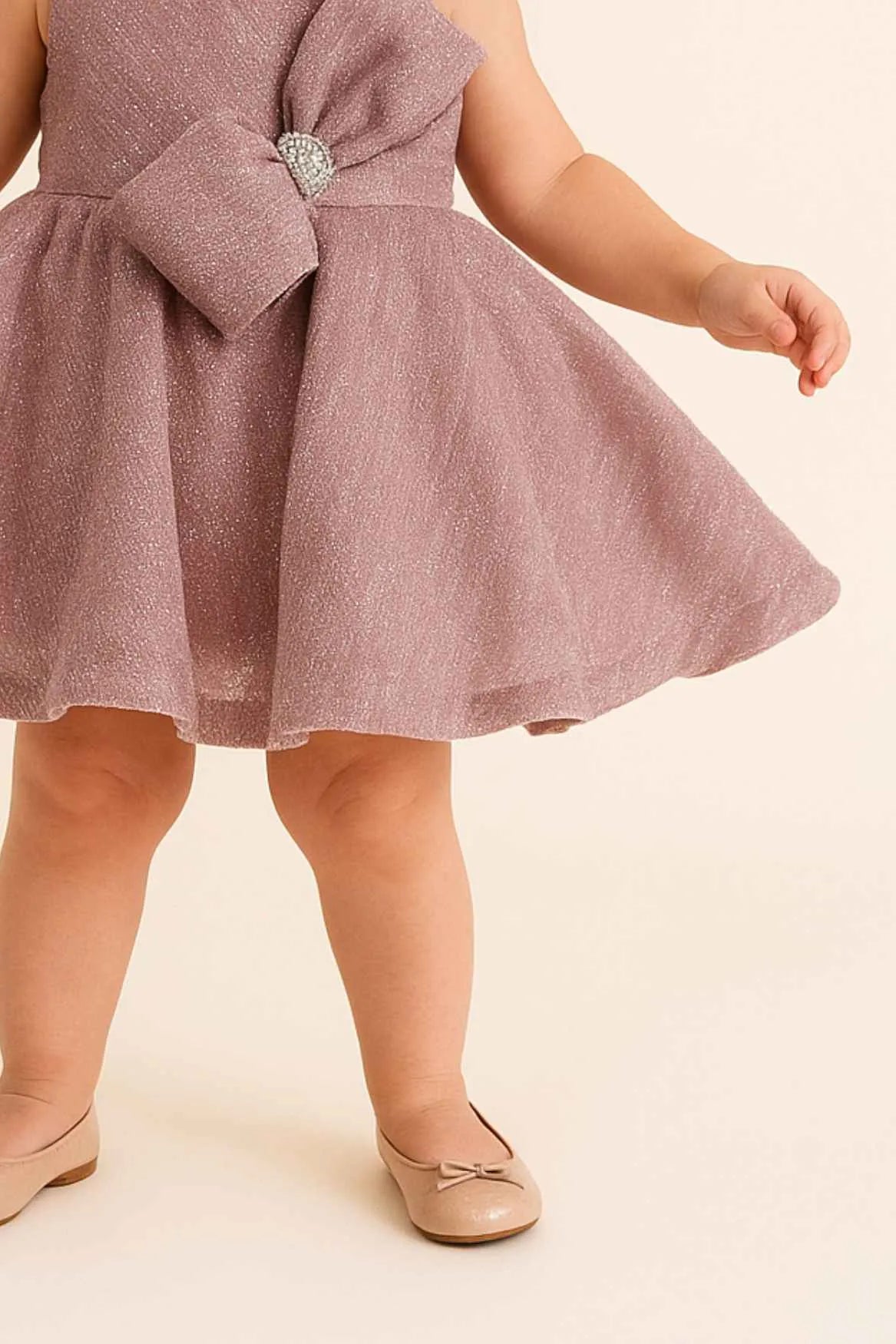 Shimmer Party Dress With Statement Bow For Girls