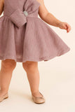 Shimmer Party Dress With Statement Bow For Girls