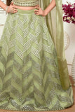 Pista Green Sequins Lehenga Choli Set For Girls
