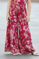 Cherry Red Floral Printed Casual Co Ord Set For Girls