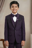 Purple Embroidered 5-Piece Suit Set For Boys