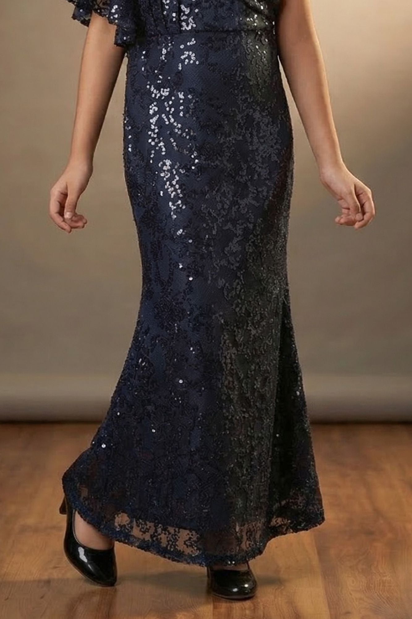 Blue Sequin Embellished One-Shoulder Party Wear Gown For Girls