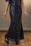 Blue Sequin Embellished One-Shoulder Party Wear Gown For Girls