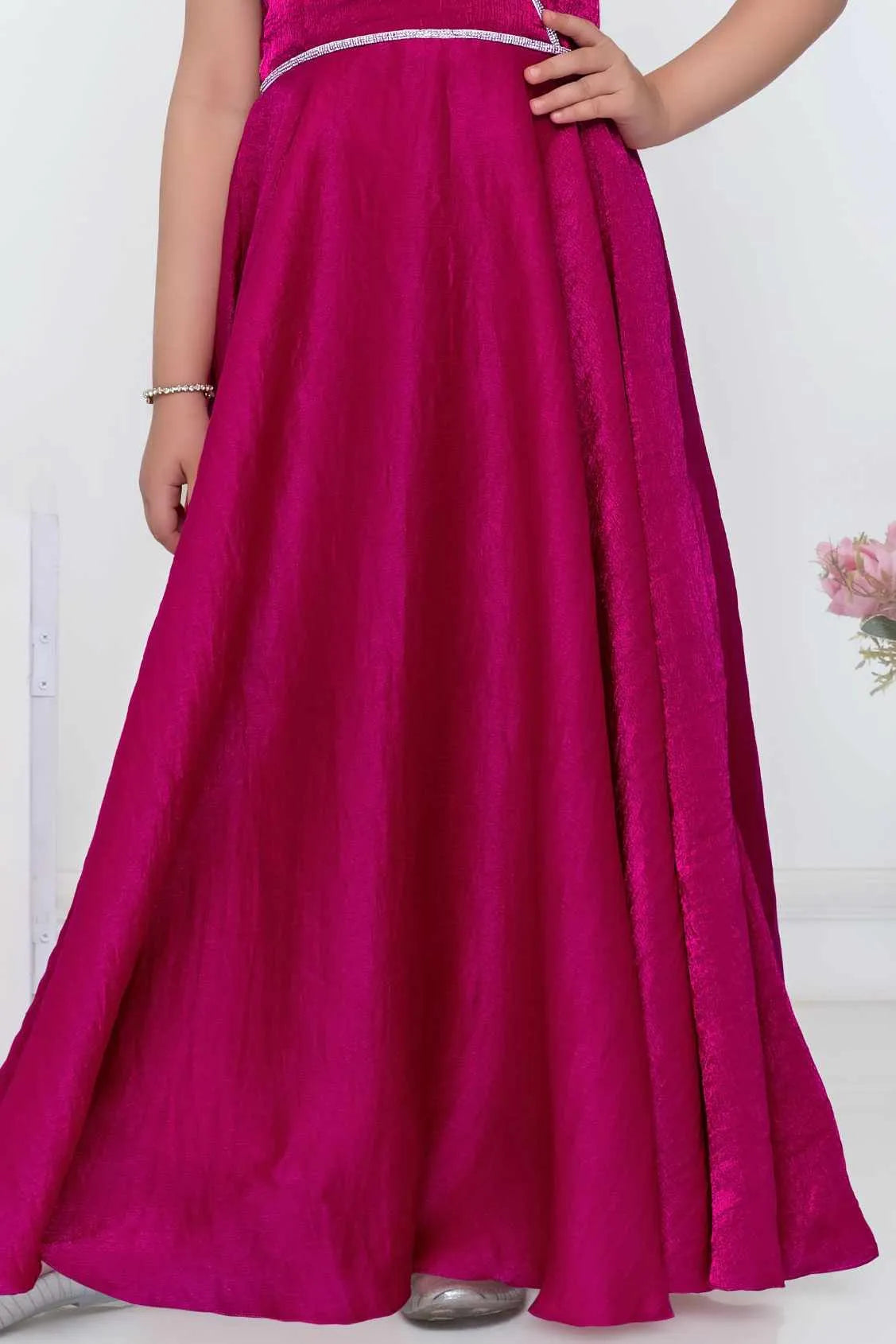 Rani Pink One-Shoulder Party Wear Gown For Girls
