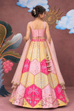 Girls Pink & Gold Floral Mirror Work Embellished Lehenga Choli Set