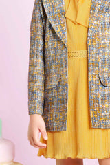 Stylish Mustard Casual Frock With Printed Overcoat For Girls