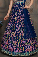 Blue Kashmiri Printed And Sequin Work With Zari Embroidery Gown For Girls