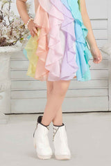 Multicolor Sleeveless And Vertical Layered Dress For Girls