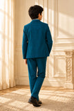 Boys Teal Embroidered Shawl Collar Party Wear Suit Set