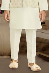 Cream Kurta Set With Sequins Embroidered Waist For Boys