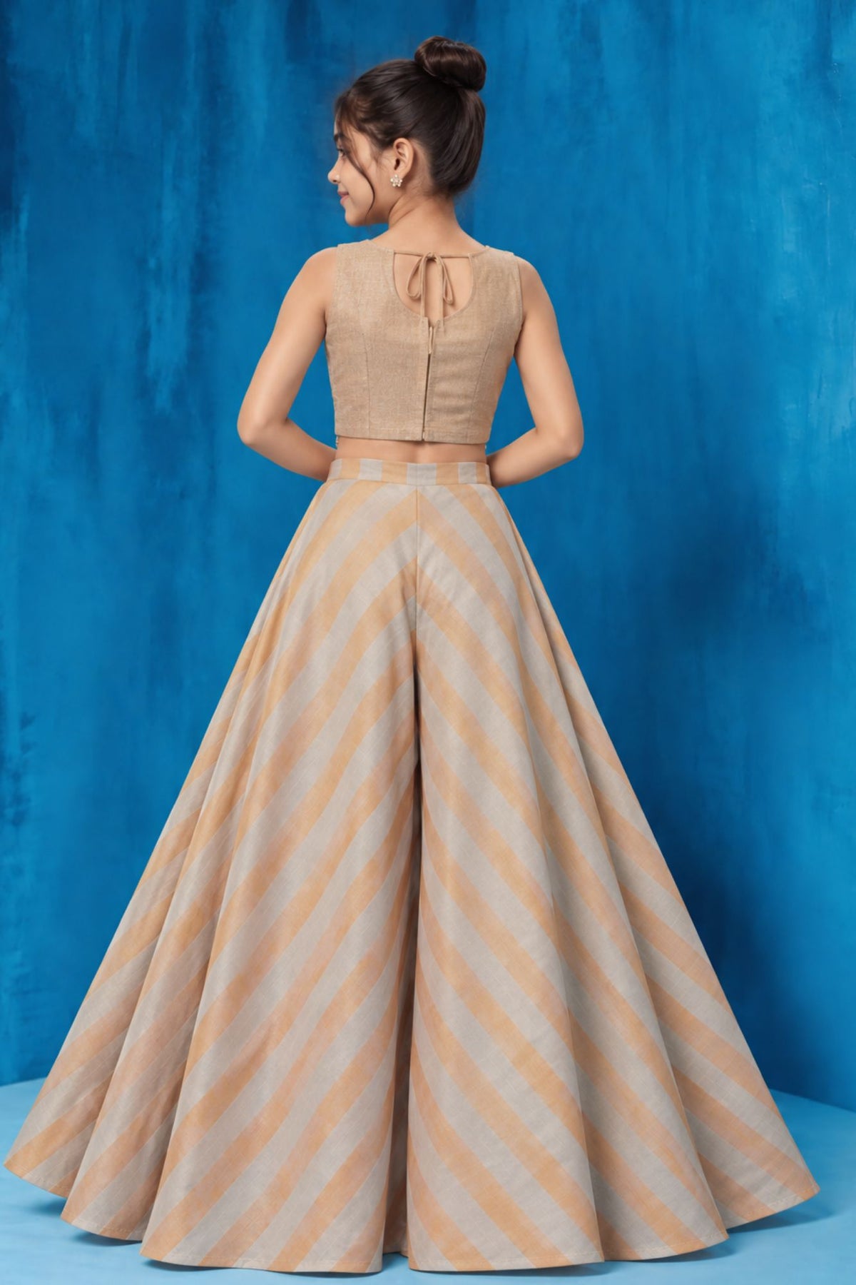 Girls Grey And Champagne Gold Embellished Palazzo Set With Dupatta