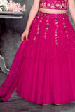 Rani Pink Embroidered Lehenga Choli Set For Girls