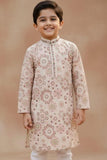 Boys Ivory Printed Kurta Set with White Pajama