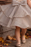 Girls Grey Sequin Layered Party Frock With Bow Detailing