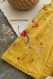 Girls Mustard Embroidered Dress with Tie-Up Neck