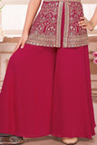 Rani Pink Embroidered Palazzo Set For Girls