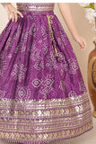 Purple Sequins Work With Zari Embroidery And Bandhani  Printed Lehenga Choli Set For Girls