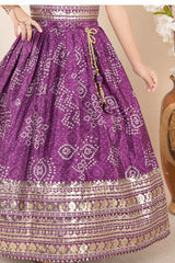 Purple Sequins Work With Zari Embroidery And Bandhani  Printed Lehenga Choli Set For Girls