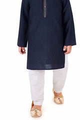 Stylish Navy Blue Cotton Kurta Set For Boys