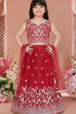 Red Embroidered Lehenga Choli with Dupatta For Girls