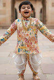 Cream Multicolor Ethnic Printed Kurta Dhoti Set for Boys