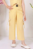 Trendy Lemon Yellow Sleeveless Jacket And Pant Co Ord Set For Girls