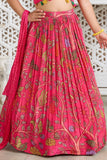 Girls Rani Pink Floral Printed Lehenga Choli With Dupatta