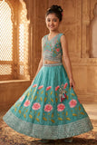 Pista Floral Embroidered Lehenga Choli Set With Dupatta for Girls