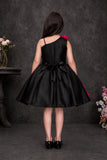 Black & Fuchsia Floral Party Wear Frock with Statement Bow