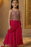 Rani Pink Embroidered Lehenga Choli Set For Girls
