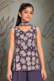 Girls Purple Multicolour Floral Sequin Embroidered Sleeveless Palazzo Set With Dupatta