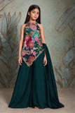 Girls Green Multicolour Floral Printed With Gold Embroidered Palazzo Set With Dupatta