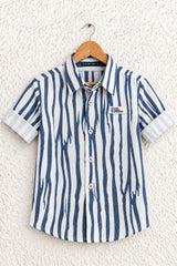 Boys White & Blue Abstract Striped Printed Full Sleeves Shirt